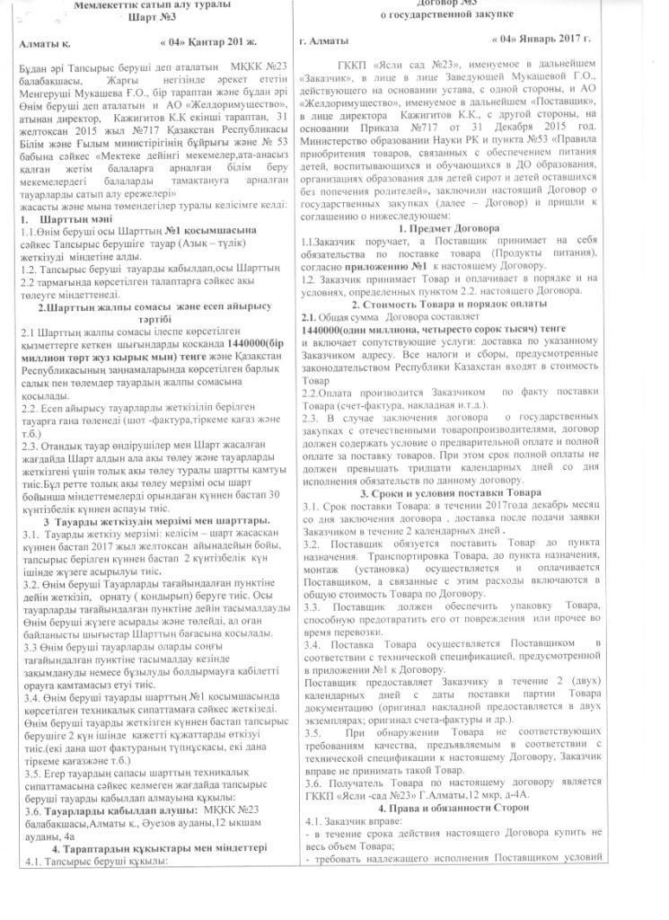 договора с поставщиками продуктов питания