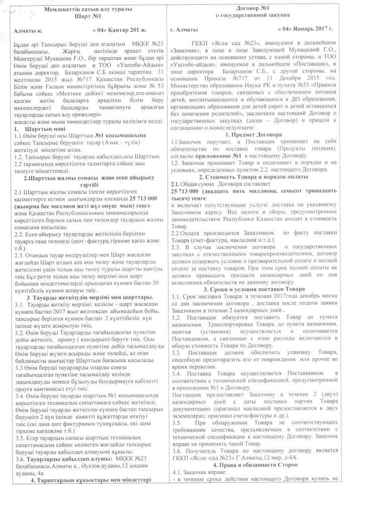 договора с поставщиками продуктов питания